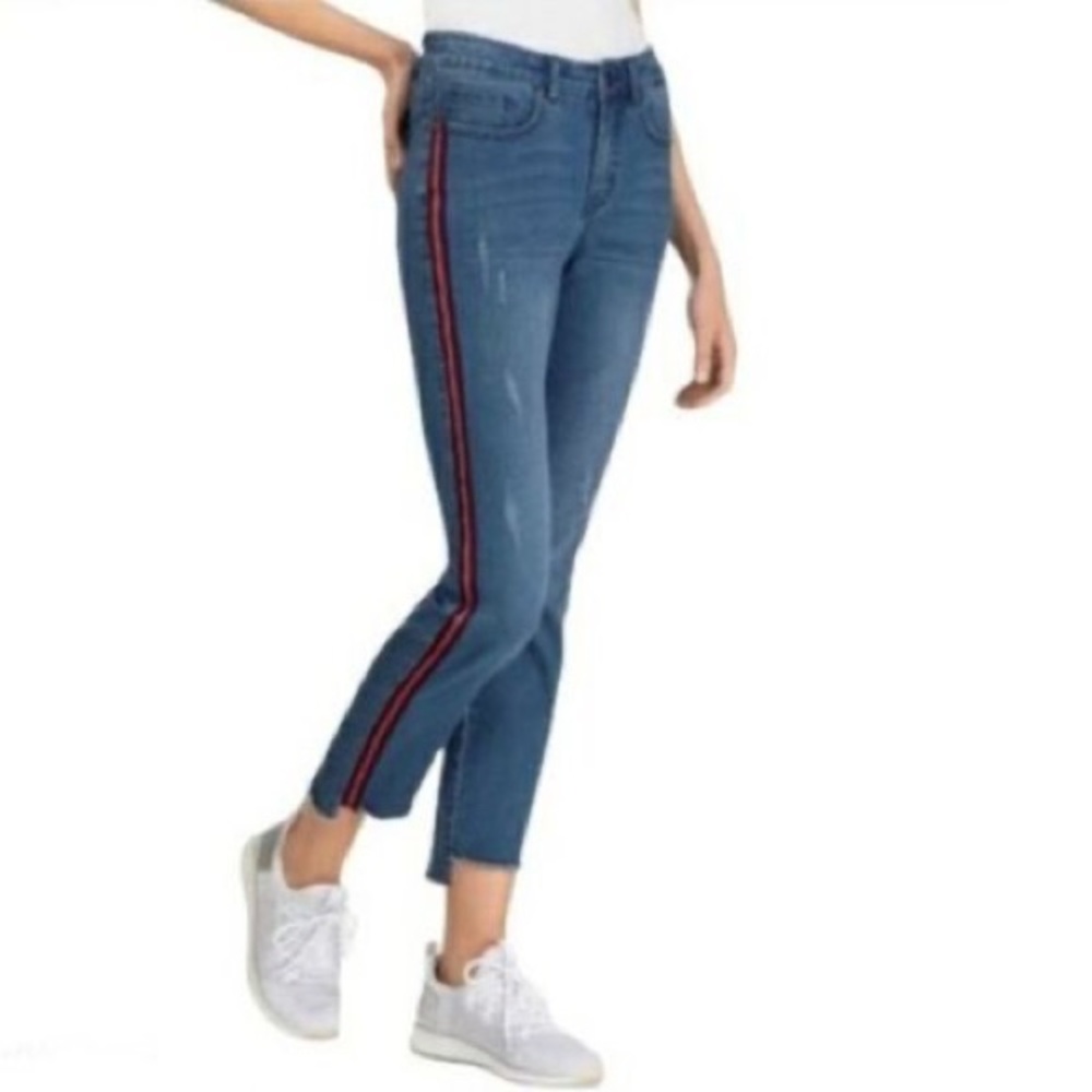 👖Tribal High Waist Jeans Side Stripe Frayed Hem Sz 10